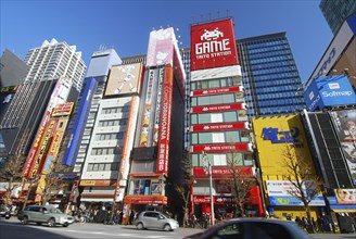 Japan, Tokyo, Akihabara, on Chuo-dori avenue, line of Electronics, computer, and video and computer