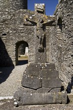 IRELAND, County Louth, Monasterboice Monastic Site, Crucifixion scene in stone situated in church