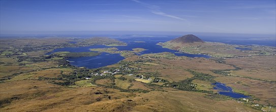 IRELAND, County Galway, Connemara, Diamond Hill,  Ballynakill Harbour as seen from the slopes of