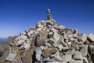 IRELAND, County Galway, Connemara, Diamond Hill  stone pile at the summit of the hill.