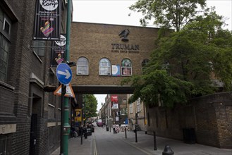 ENGLAND, London, East End, Whitechapel, Brick Lane, View of the old Truman brewery factory, which