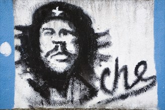 VENEZUELA, Margarita Island, La Asuncion, Che Guevara graffiti portrait on a wall just outside the