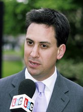 England, London, Westminster, Labour MP Ed Milliband being interviewed on College Green.