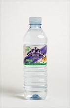 Drinks, Cold, Water, Plastic bottle of Highland Spring still mineral water against a white