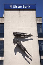 Ireland, North, Belfast, Shaftesbury Square, Artwork on the facade of the Ulster Bank Building.