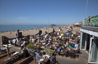 England, East Sussex, Brighton, Ohso beachfront cafe.