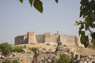 Selcuk, Izmir Province, Turkey. The grand fortress of Selcuk on Ayasoluk Hill with crenellated