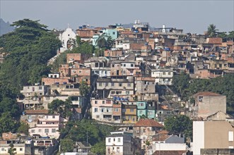 Rio de Janeiro, Brazil. Favela or slum housing above Saude neighbourhood some with traditional tile