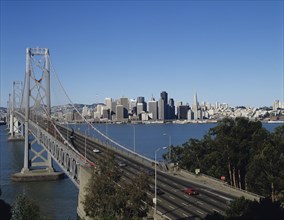 San Francisco, California, USA. Bay Bridge and city skyline beyond. USA United States State America
