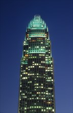 Charlotte, North Carolina, USA. Bank of America headquarters illuminated at night. America