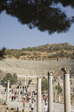 Selcuk, Izmir Province, Turkey. Ephesus. Crowds of tourists visiting ancient city of Ephesus on the