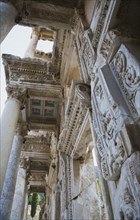 Selcuk, Izmir Province, Turkey. Ephesus. Detail of highly carved walls and ceiling of building in