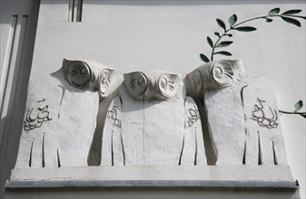 Vienna, Austria. Secession Building. Detail of facade with carved owls in the Jugendstil style