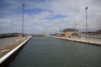 Shoreham-by-Sea, West Sussex, England. Harbour entrance water filled lock. England English UK