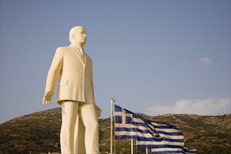Samos Island, Northern Aegean, Greece. Vathy. Statue of Themistoklis Sophoulis head of coalition