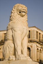 Samos Island, Northern Aegean, Greece. Vathy. Lion statue in Pythagoras Square set up in 1930 to