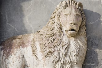 Venice, Veneto, Italy. Centro Storico Plaster sculpture of lion symbol of the Venetian Republic and