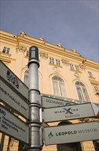 Vienna, Austria. Tourist signpost at MUMOK the Museum Moderner Kunst or Museum of Modern Art