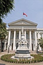 Santiago, Chile. Camara de Diputados Chamber of Deputies with Chilean flag flying on the building