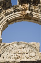 Selcuk, Izmir Province, Turkey. Ephesus. Detail of carved stone and arch in antique city of Ephesus