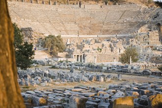 Selcuk, Izmir Province, Turkey. Ephesus. Theatre and ruined buildings in antique city of Ephesus on