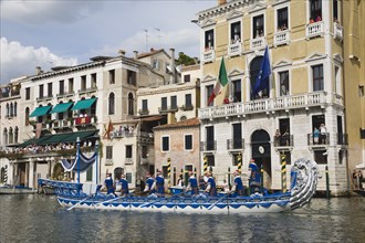 Venice, Veneto, Italy. Participants in the Regata Storico historical Regatta held each September