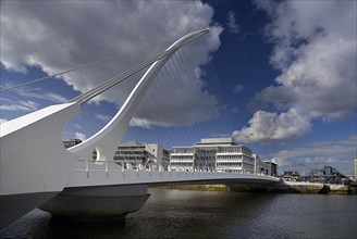 Dublin City, County Dublin, Ireland. Samuel Beckett Bridge over the River Liffey designed by