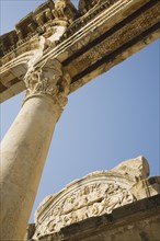 Selcuk, Izmir Province, Turkey. Ephesus. Detail of carved archway supporting column and wall relief