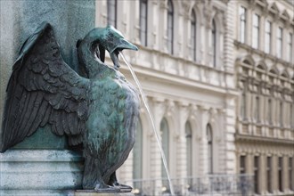 Vienna, Austria. Neubau District. Detail of bronze fountain depicting goose or swan with