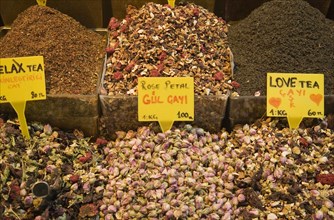 Istanbul, Turkey. Sultanahmet. Love Tea or Salep for sale on stall in the Spice Bazaar or Egyptian