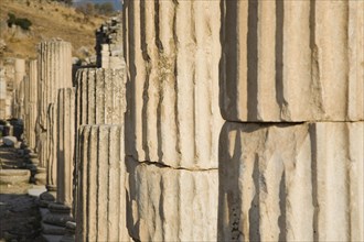 Selcuk, Izmir Province, Turkey. Ephesus. Line of broken columns in ancient city of Ephesus on the