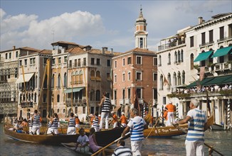 Venice, Veneto, Italy. Participants in the Regata Storico historical Regatta held annually in