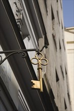 Vienna, Austria. Hanging shop sign in the shape of a key. Austria Austrian Republic Vienna Viennese