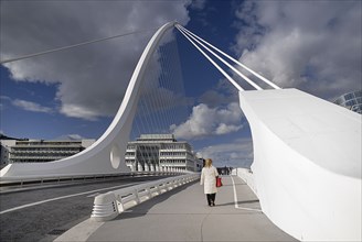Dublin City, County Dublin, Ireland. Samuel Beckett Bridge over the River Liffey designed by
