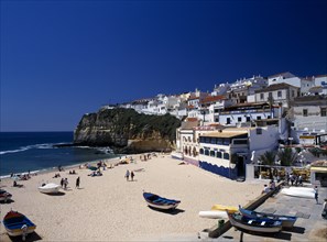 Carvoeiro, Algarve, Portugal. View over the beach in the fishing cove.