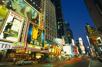 New York City, New York, USA. Theatres and street lights of Times Square North America United