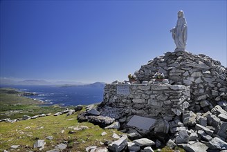 Achill Island, County Mayo, Ireland. Minaun Cliffs Statue of Blessed Virgin Mary on summit of the