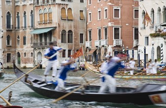 Venice, Veneto, Italy. Participants in the Regata Storico historical Regatta held annually in