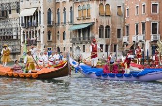 Venice, Veneto, Italy. Participants in the Regata Storico historical regatta held annually in