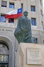 Santiago, Chile. Statue of President Salvador Allende in Plaza de la Constitucion or Constitution