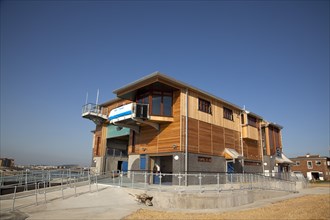 Shoreham-by-Sea, West Sussex, England. Kingston Beach Newly constructed lifeboat house opposite the