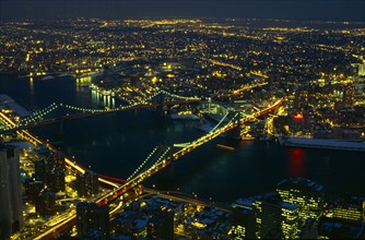 New York City, New York State, USA. Aerial view across Manhattan at night. American Nite North