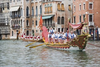 Venice, Veneto, Italy. Participants in the Regata Storico historical regatta held annually in