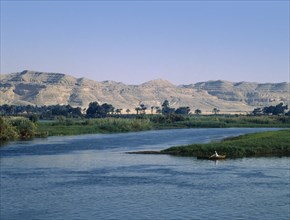 Beni Hasan, Nile Valley, Egypt. View over River nile and its fetile flood plain. Middle East North