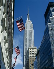 New York, New York State, USA. Empire State Building seen from Macys department store on 34th
