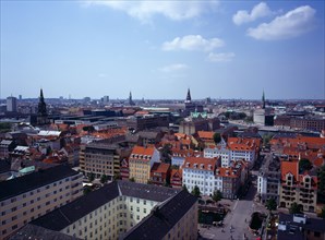 Denmark, Copenhagen, View north-west over city rooftops from the tower of the Church of Our Saviour