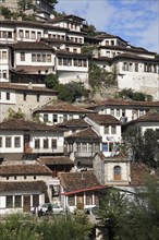 Albania, Berat, Traditional Ottoman buildings on hillside in the old town.