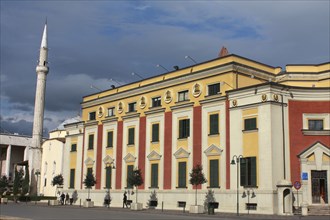 Albania, Tirane, Tirana, Exterior facade of government buildings beside Ethem Bey Mosque and