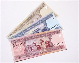 Afghanistan, Business, Finance, Money. Bank notes from the Bank of Afghanistan.