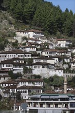 Albania, Berat, Ottoman houses on hillside.